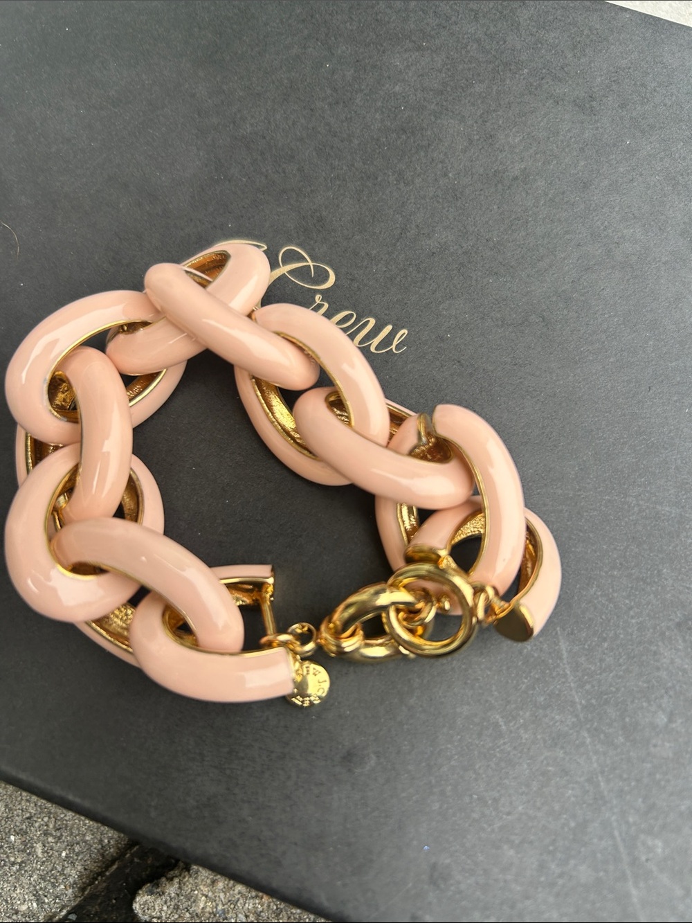 J. Crew Blush Pink Classic Enamel Link Chain Bracelet with Gold 2012 - Picture 2 of 4